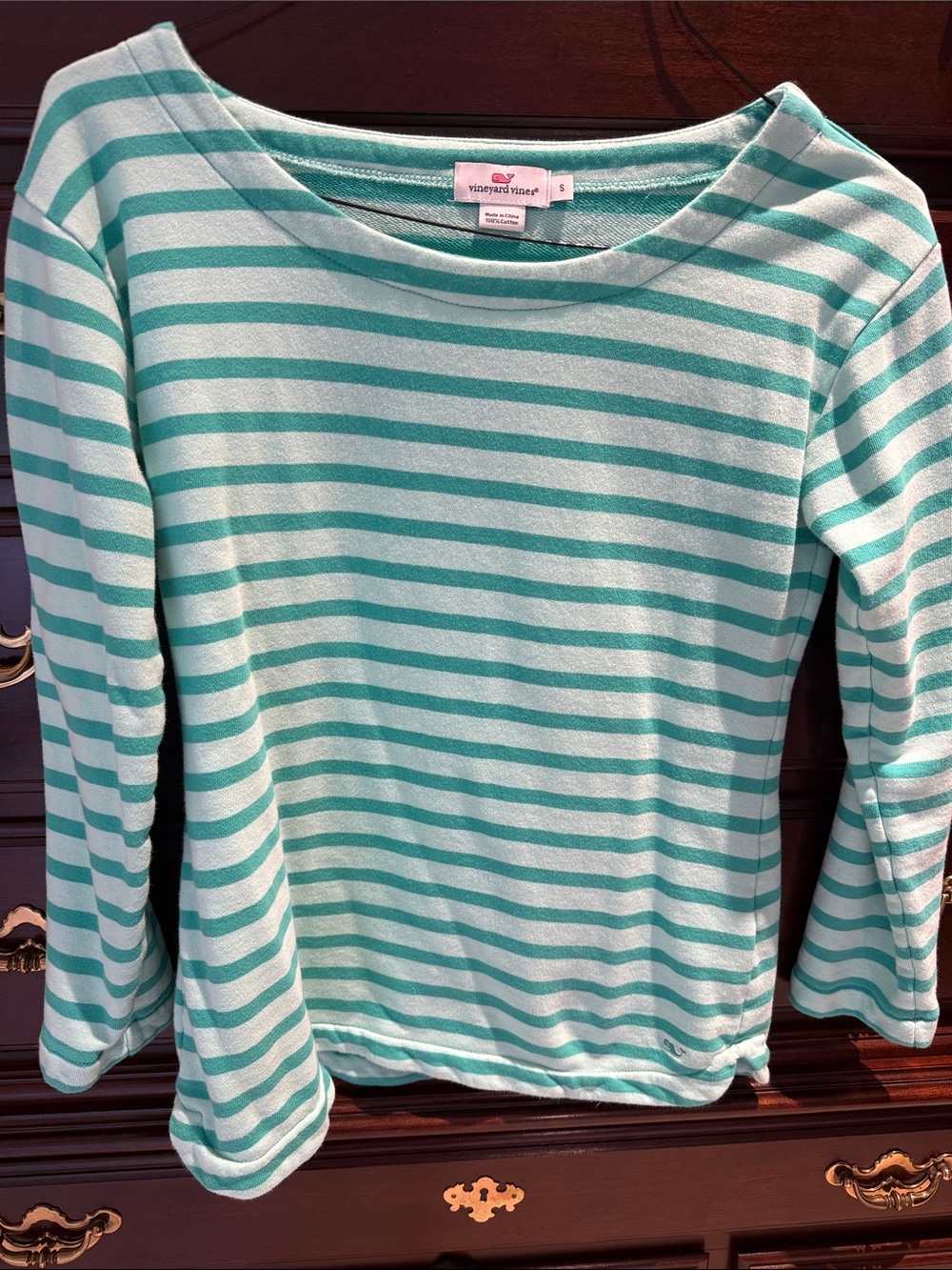 Vineyard Vines Mint & White Striped Long Sleeve Tee